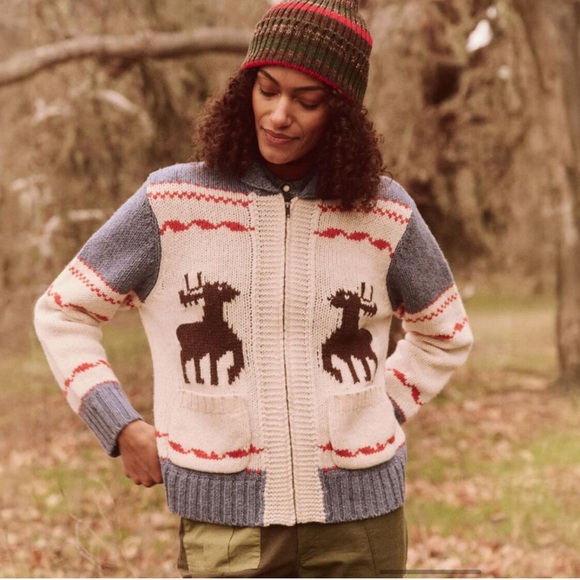 THE GREAT. Sweaters - THE GREAT- The Reindeer Shawl Collar Full Zip Sweater Lambswool XS oversized